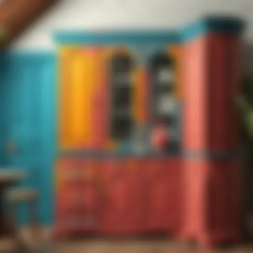 Elegant wooden cabinet showcasing vibrant paint techniques