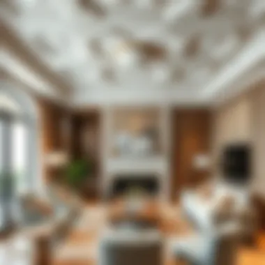 Stylish plaster ceiling in a contemporary living room