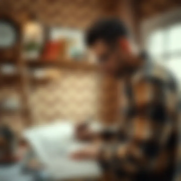 An artist sketching a wallpaper design on paper