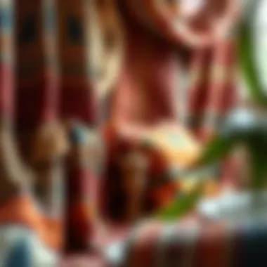 Detailed view of bohemian textiles and patterns