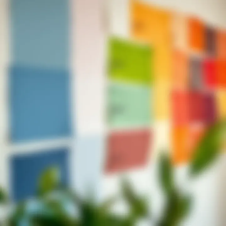 Swatches of paint colors displayed on a wall