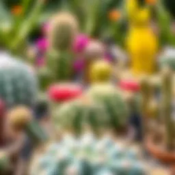 A vibrant cactus garden showcasing various species thriving under optimal conditions