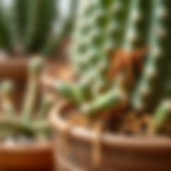 Close-up of cactus root system in a well-draining pot