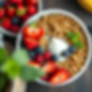 An array of colorful toppings for chia bowls including berries and granola