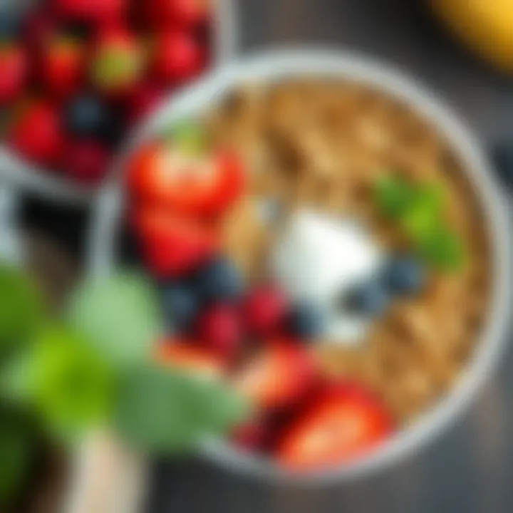 An array of colorful toppings for chia bowls including berries and granola