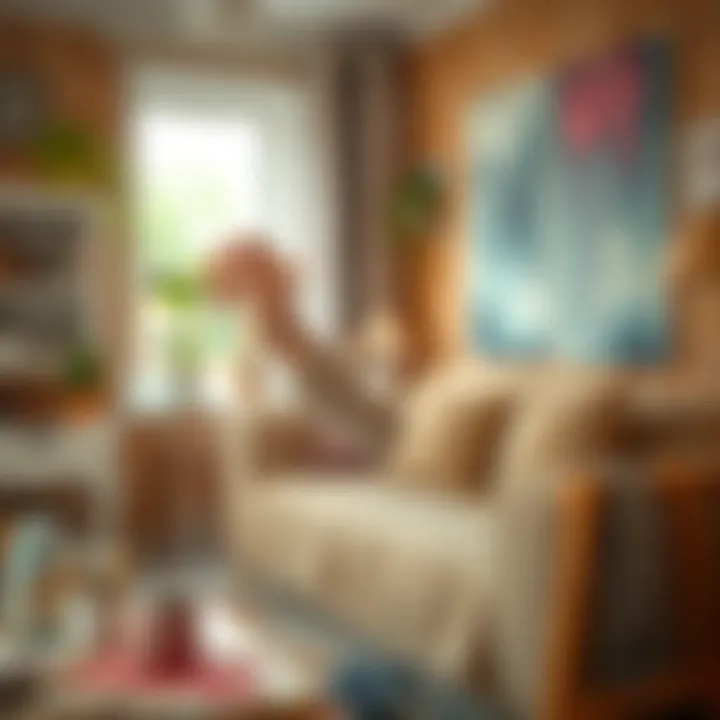 A person applying paint with precision in a cozy room