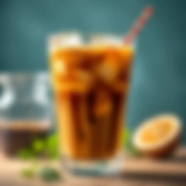 Refreshing Iced Coffee Refreshing iced coffee served in a tall glass with ice cubes and a decorative straw