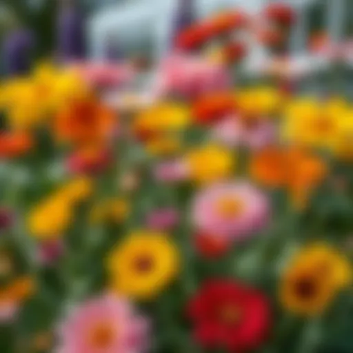 Close-up view of diverse flowers in a garden, highlighting their vibrant colors and unique forms.