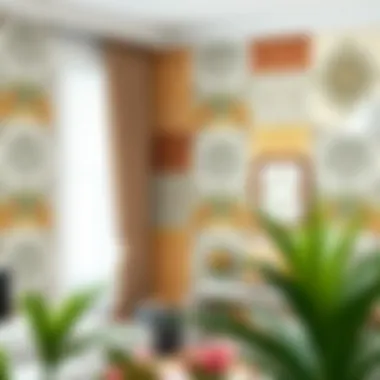 A beautifully decorated wall showcasing various wallpaper designs