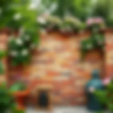 Charming brick garden wall adorned with flowering plants