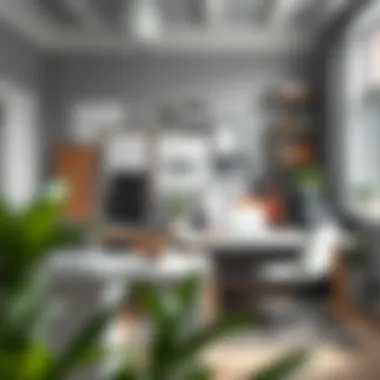 An artistic workspace with gray accents, promoting creativity and focus in the environment.