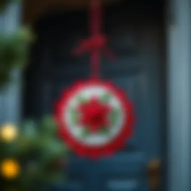 Finished felt door decoration hanging on a door