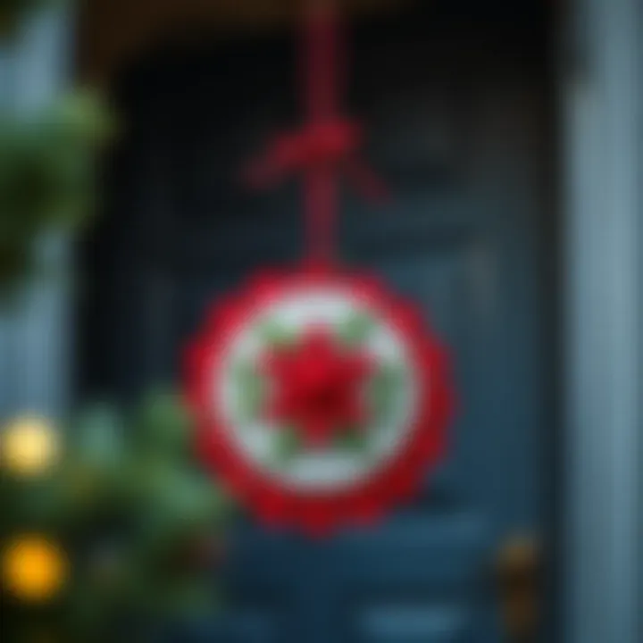 Finished felt door decoration hanging on a door