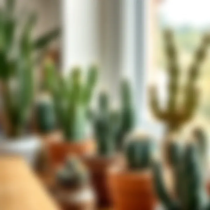 Well-arranged indoor space featuring cacti in stylish pots