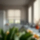 Elegant kitchen with pleated blinds