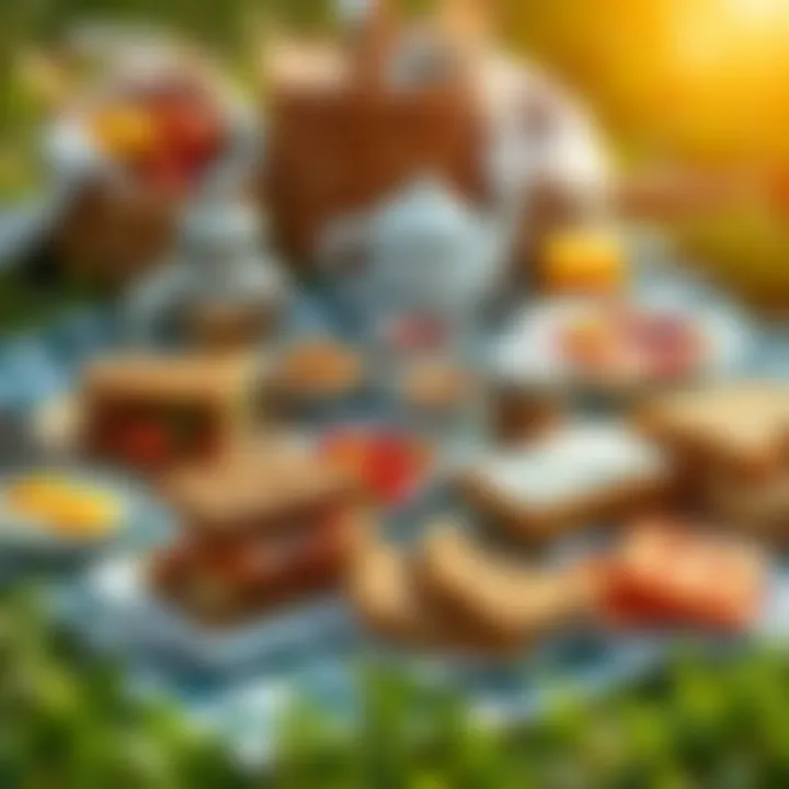 A beautifully arranged picnic spread with various breakfast items