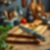 High-quality wooden cutting board with knife