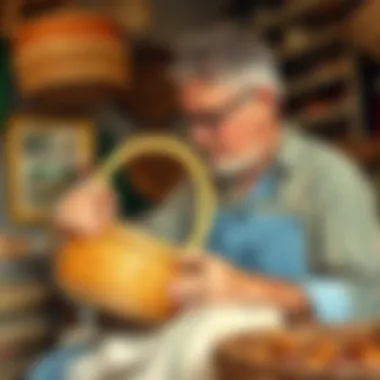 Demonstration of Techniques A person demonstrating basket making techniques