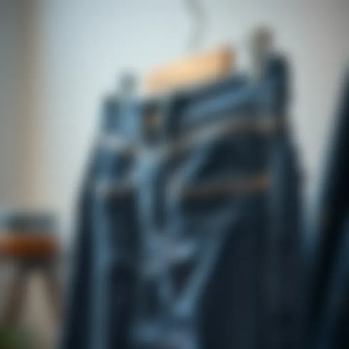 A well-pressed pair of jeans hanging on a hanger