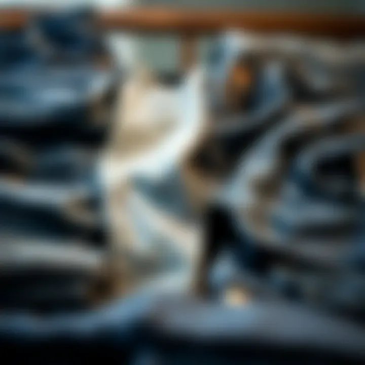 Different types of denim jeans displayed neatly