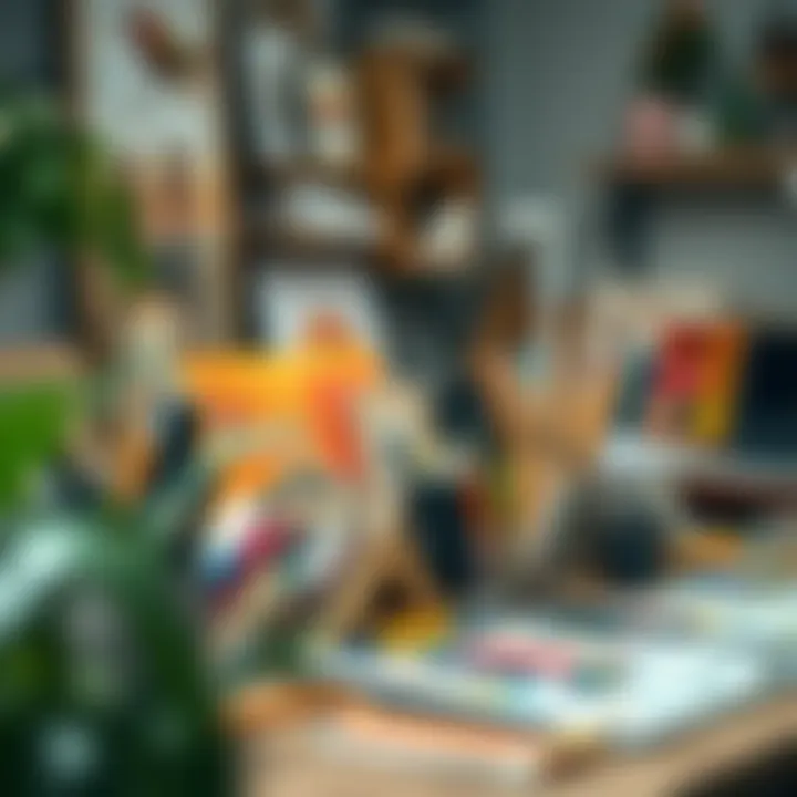 A creative workspace with art supplies