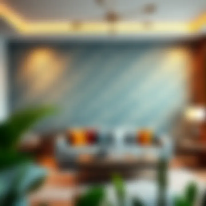 A finished wall adorned with custom wallpaper in a living room