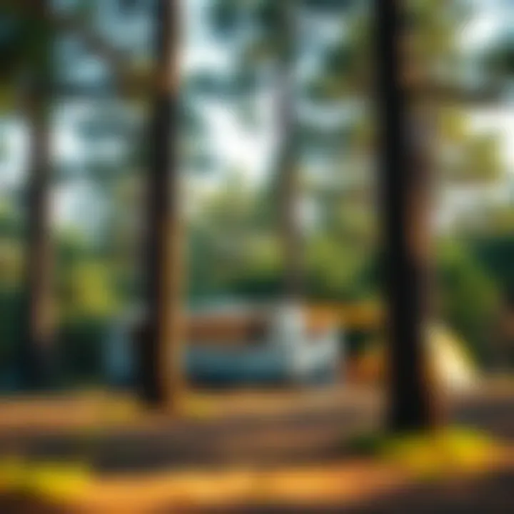 Relaxing atmosphere at a campsite among pine trees