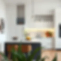 A modern kitchen showcasing sleek lines and elegant decor.