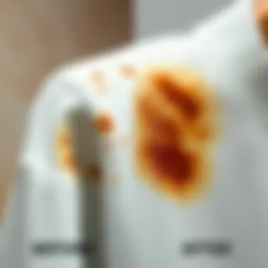 Before and after comparison of a garment with rust stains