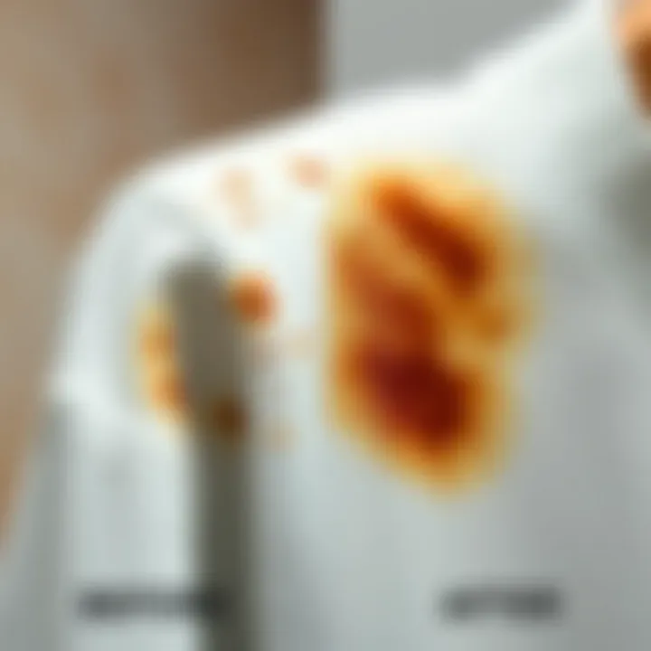 Before and after comparison of a garment with rust stains