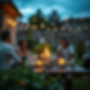 Enjoying Outdoor Gatherings Safely A serene outdoor gathering with citronella candles and bug spray