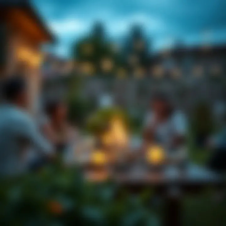 Enjoying Outdoor Gatherings Safely A serene outdoor gathering with citronella candles and bug spray