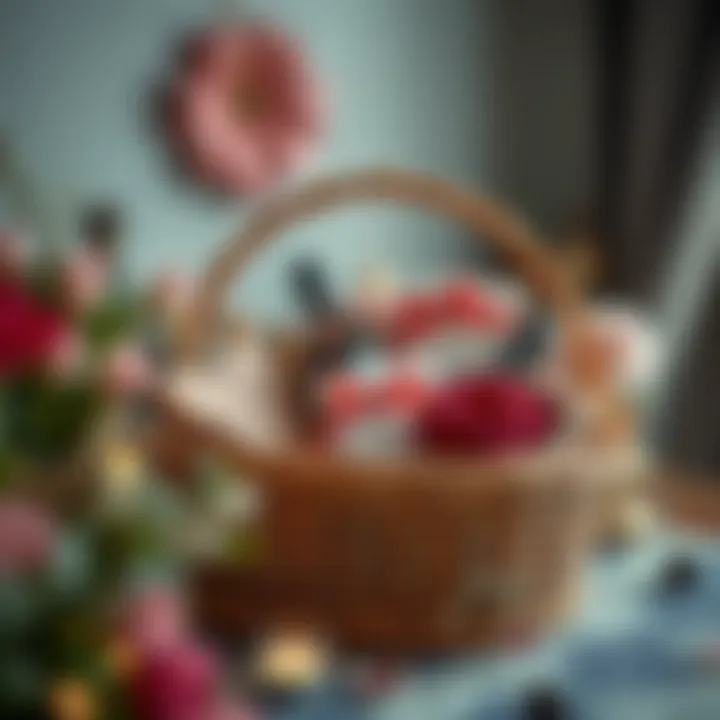 Elegant arrangement of items in a wedding gift basket