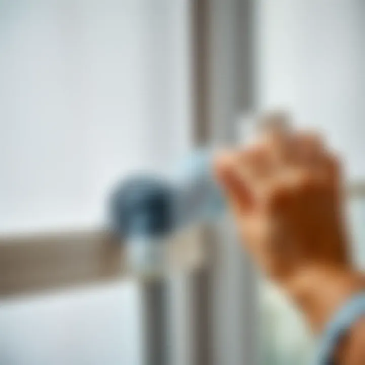 Gentle Cleaning Techniques for Roller Blinds Close-up of soft cloth and cleaning solution being applied to a roller blind.
