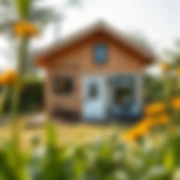 Exterior view of a sustainable tiny house surrounded by nature