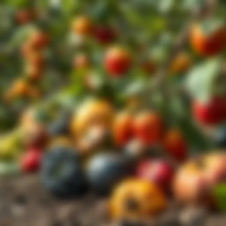 Diverse Fruits in Natural Habitat Vibrant orchard showcasing a variety of soil-grown fruits