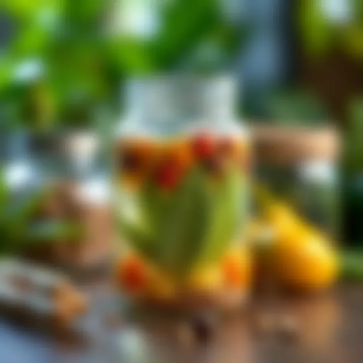 Close-up of a jar showing the fermentation process