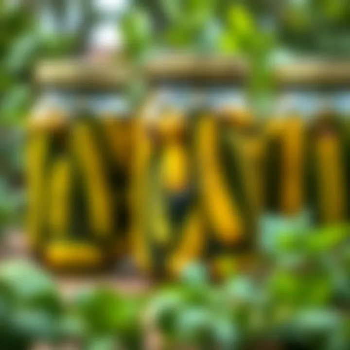 Jars filled with pickles in a natural setting