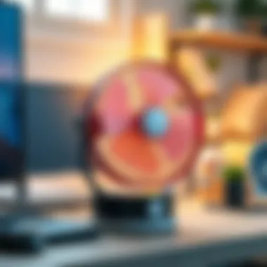 Portable fan on a desk for personal use