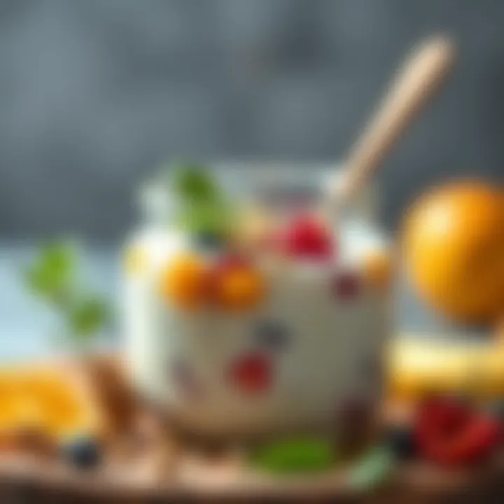 A jar of freshly made yogurt garnished with fruits and nuts