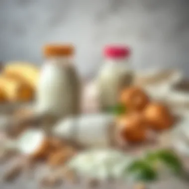 Ingredients laid out for yogurt making including milk and starter culture